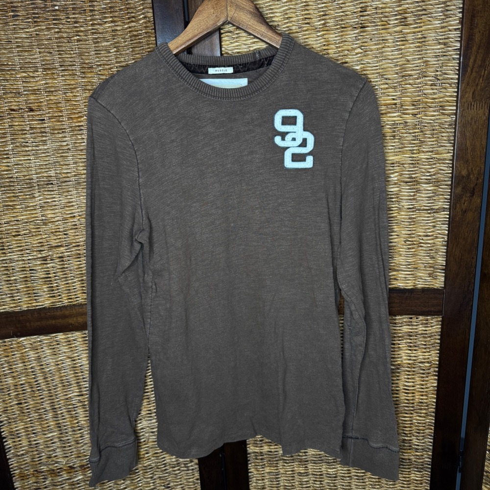 Abercrombie & Fitch Mens Brown Muscle Fit Long Sleeve 92 Y2K Shirt Small